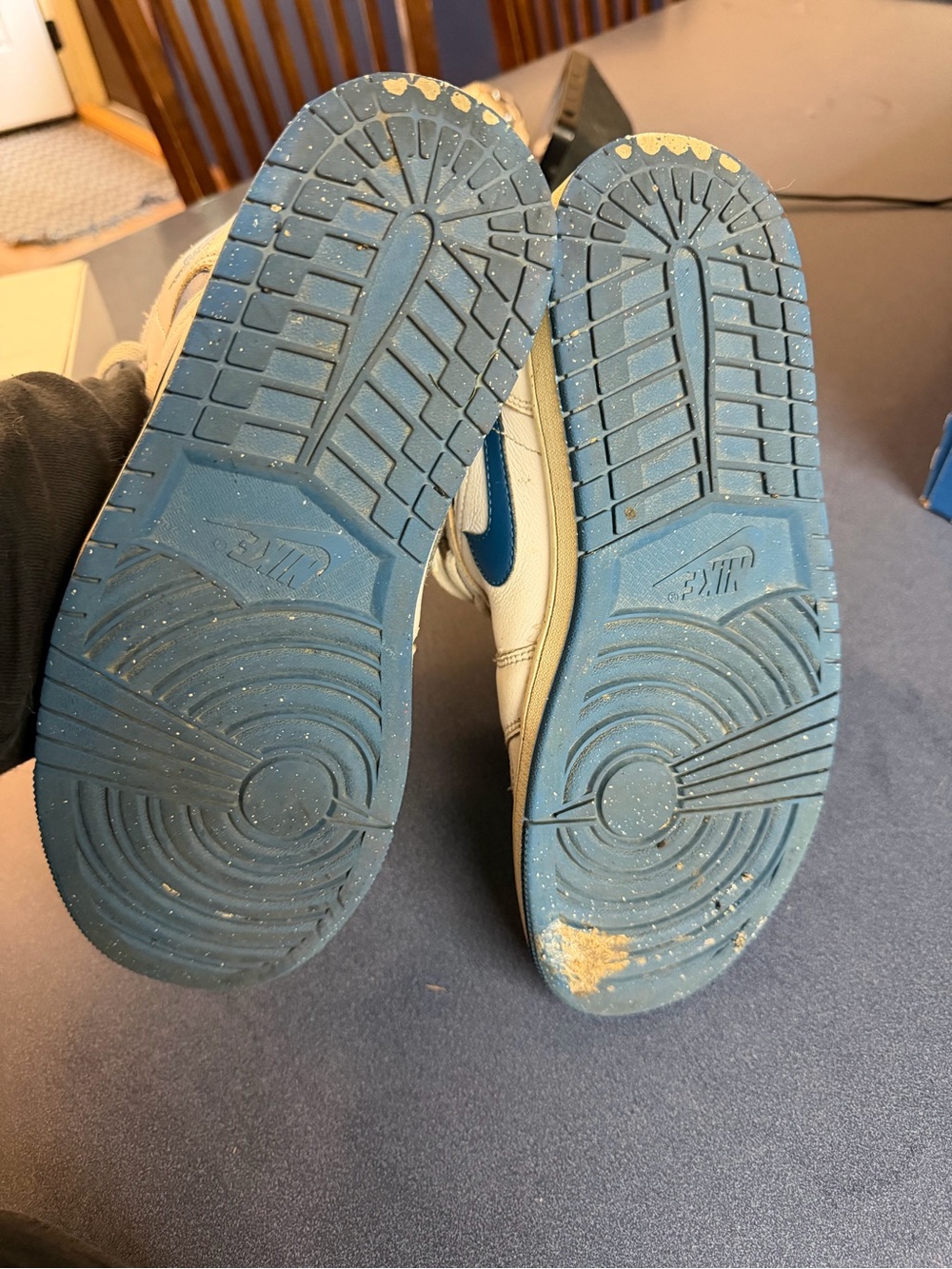 Nike Air Jordan 1 Mid White and Blue Retro Sneakers - Picture 4 of 4